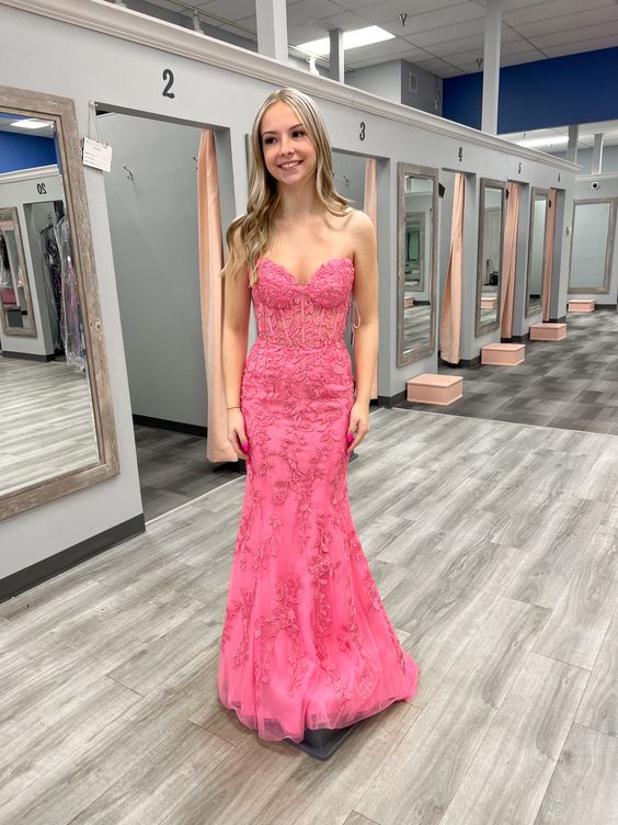 Sweetheart Mermaid Appliques Tulle Long Evening Prom Dresses