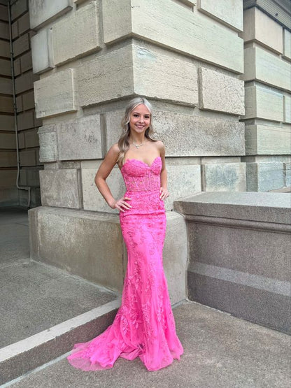 Sweetheart Mermaid Appliques Tulle Long Evening Prom Dresses