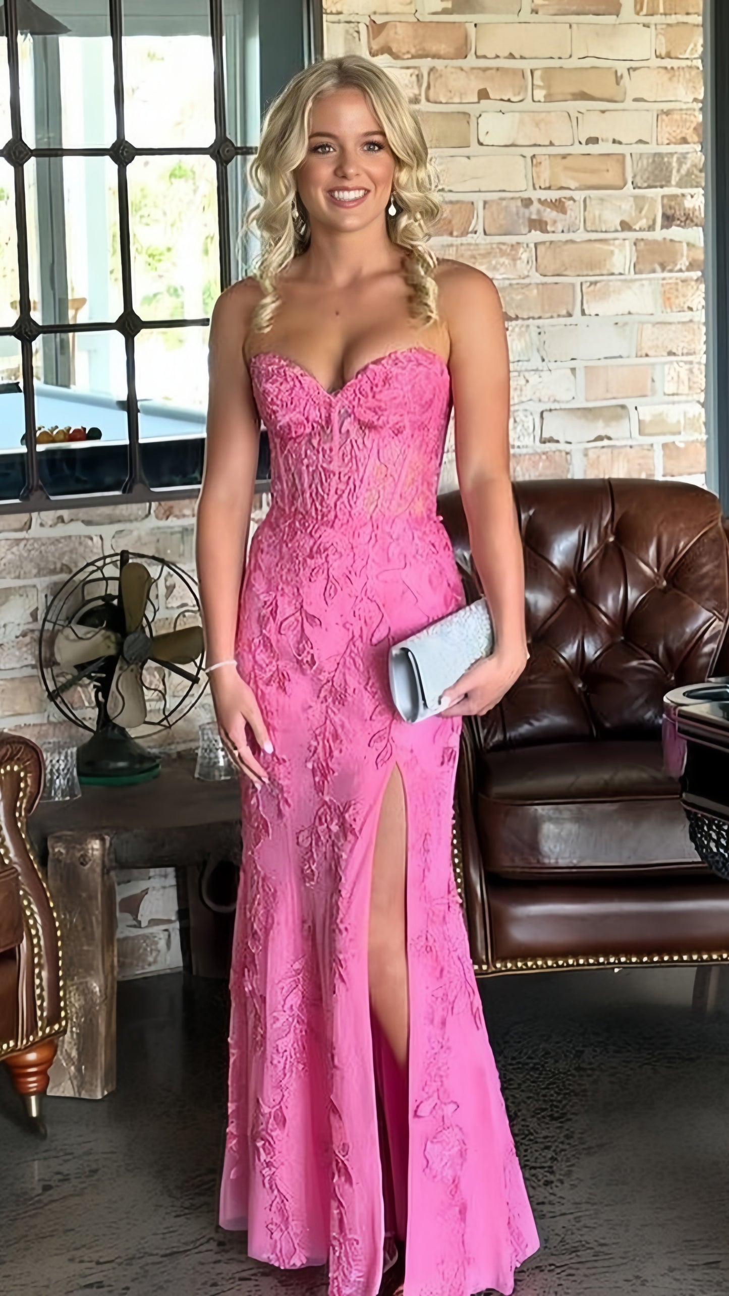 Sweetheart Mermaid Lace Prom Dress, Pink Sleeveless Party Gala Dress, LTP3740