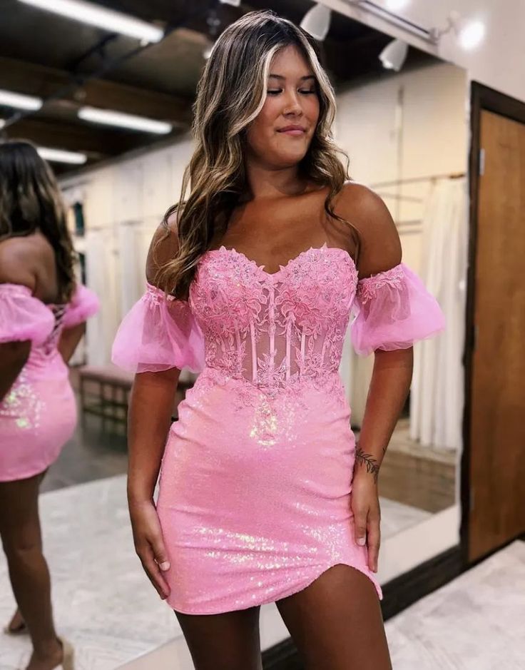 Discount Sweetheart Pink Lace Bodycon Mini Homecoming Dresses Short Cocktail Brithday Dress