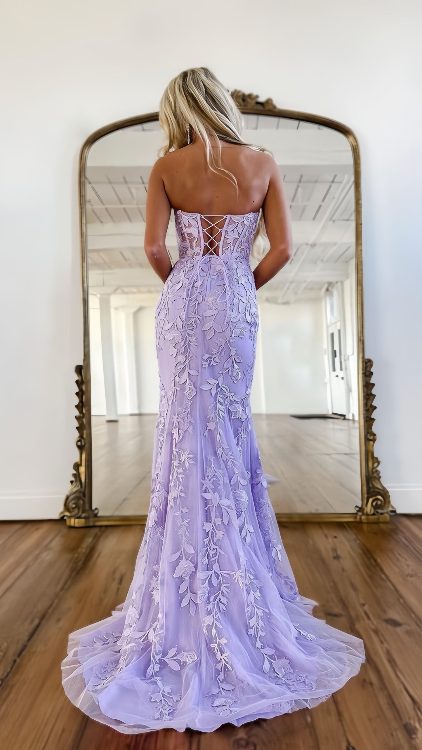 Sweetheart Lilac/Blue Appliques Mermaid Prom Dresses, LTP3495