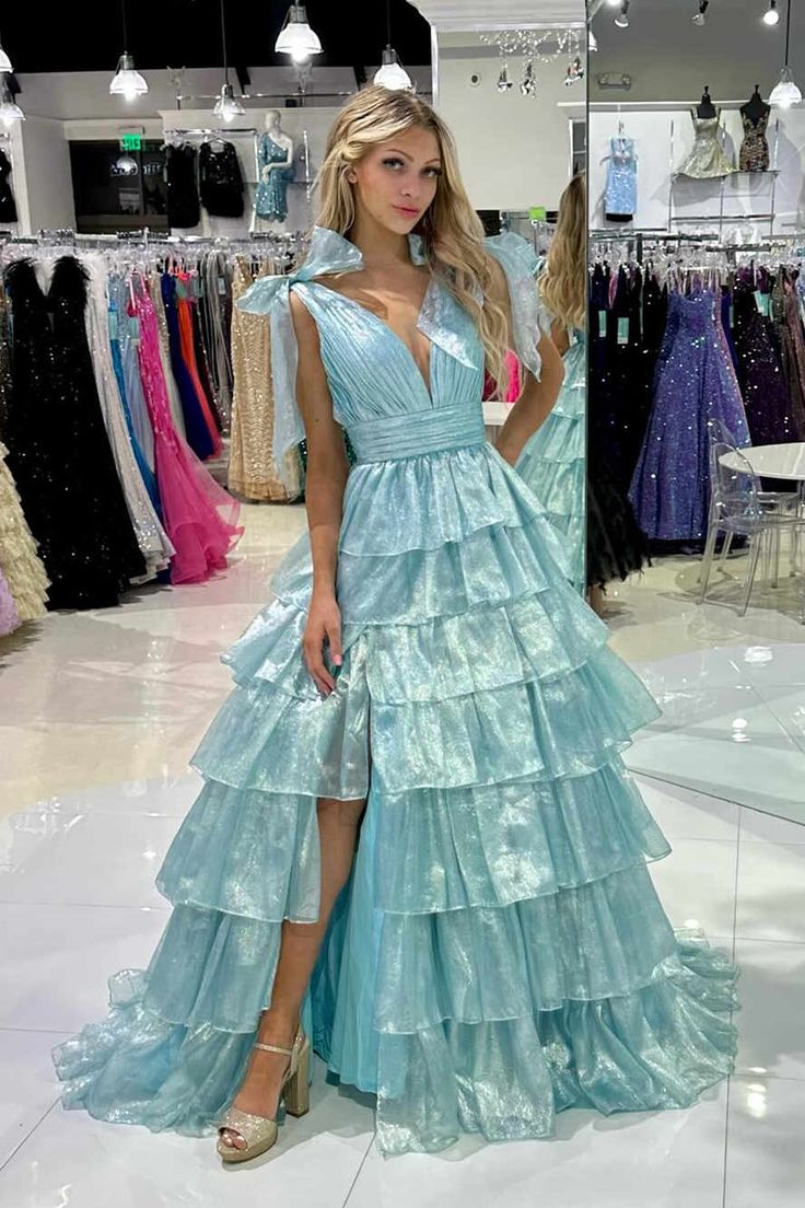 Tie Up Organza Ruffle Long Prom Dress