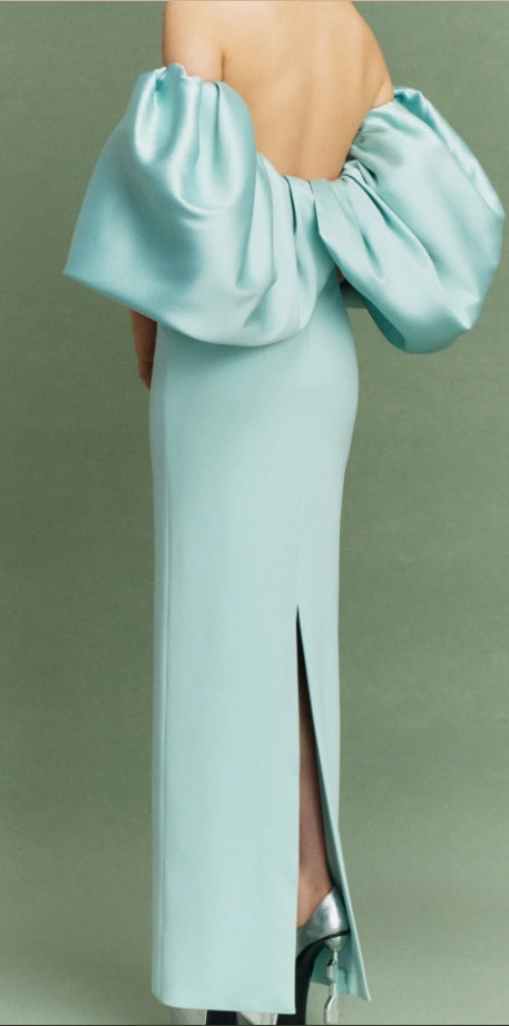 Tiffany Blue Off the Shoulder Satin Party Dress,LTP3571