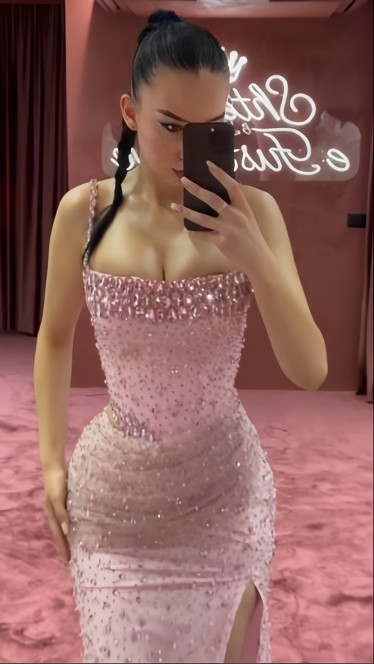 Two Pieces Pink Beaded Bodycon Party Dress,LTP3525