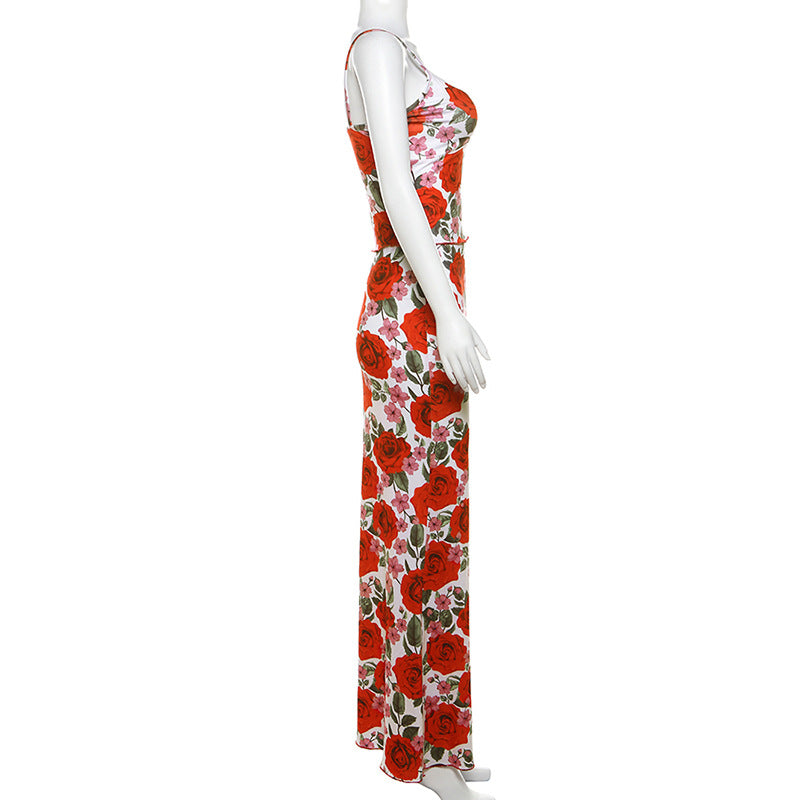 Fast Delivery Two Pieces Mermaid Long Prom Dresses, Rose Floral Print Evening Party Gown, LTP2939