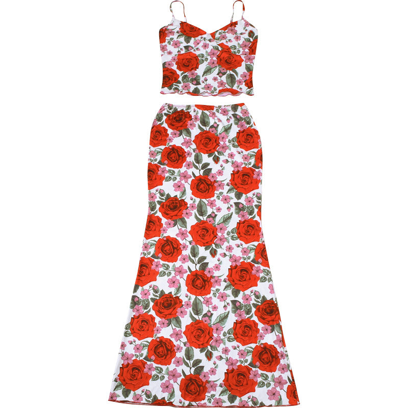 Fast Delivery Two Pieces Mermaid Long Prom Dresses, Rose Floral Print Evening Party Gown, LTP2939