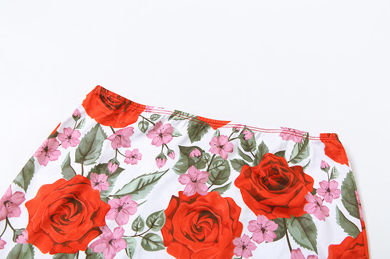 Fast Delivery Two Pieces Mermaid Long Prom Dresses, Rose Floral Print Evening Party Gown, LTP2939