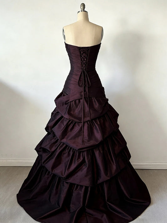 Vintage A-Line Sweetheart Taffeta Maroon Long Prom Dress,LTP82796