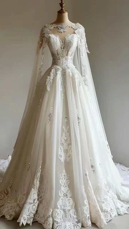 Vintage Beaded V-Neck Wedding Dresses A-Line Royal Bridal Dress,LTP4363
