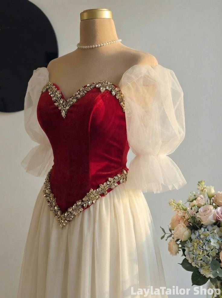 Vintage Birthday Ball Gown Sweetheart Black Beaded Long Prom Dress, LTP82805