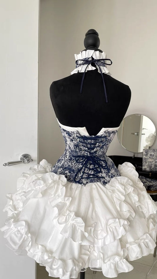 Vintage Floral Homecoming Dresses Corset Ruffle Celebration Outfits,LTP3935