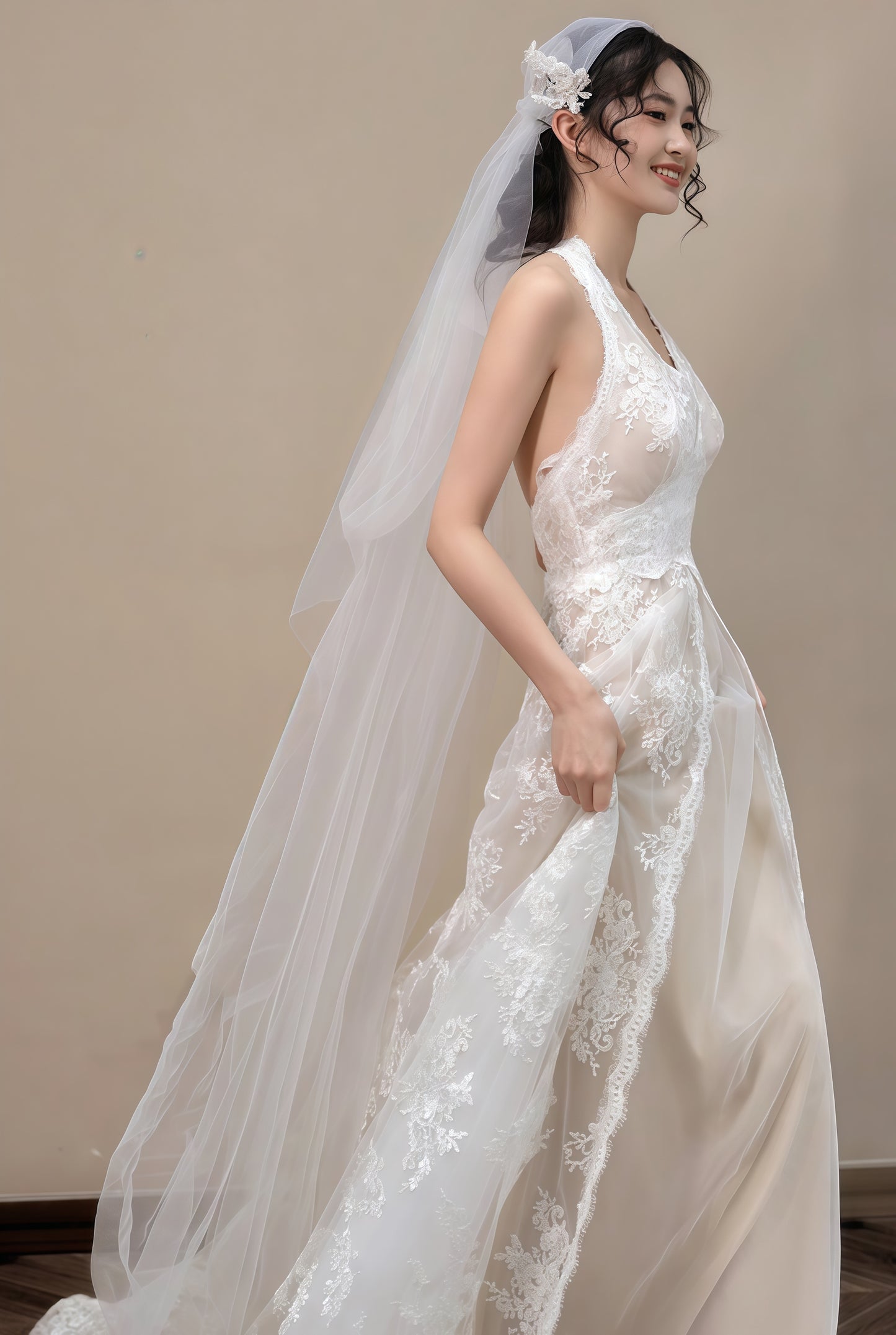 Vintage Halter Lace Wedding Dress, V-neck France Romance Bridal Dress,LTP3666