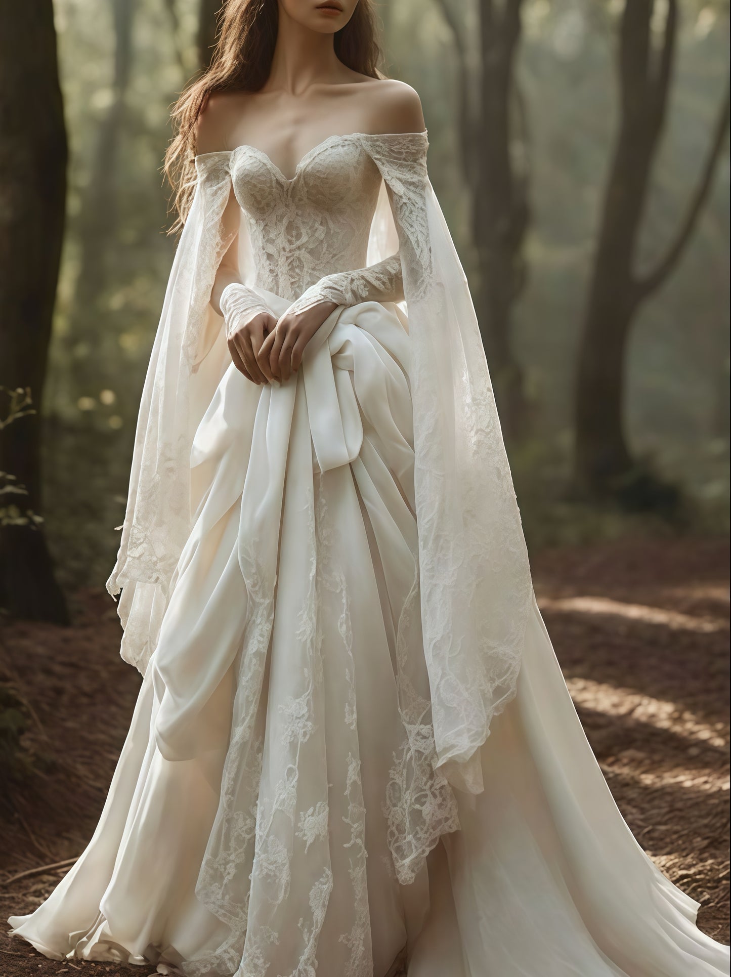 Vintage Off The Shoulder Ivory Lace Wedding Dresses, LTP3470