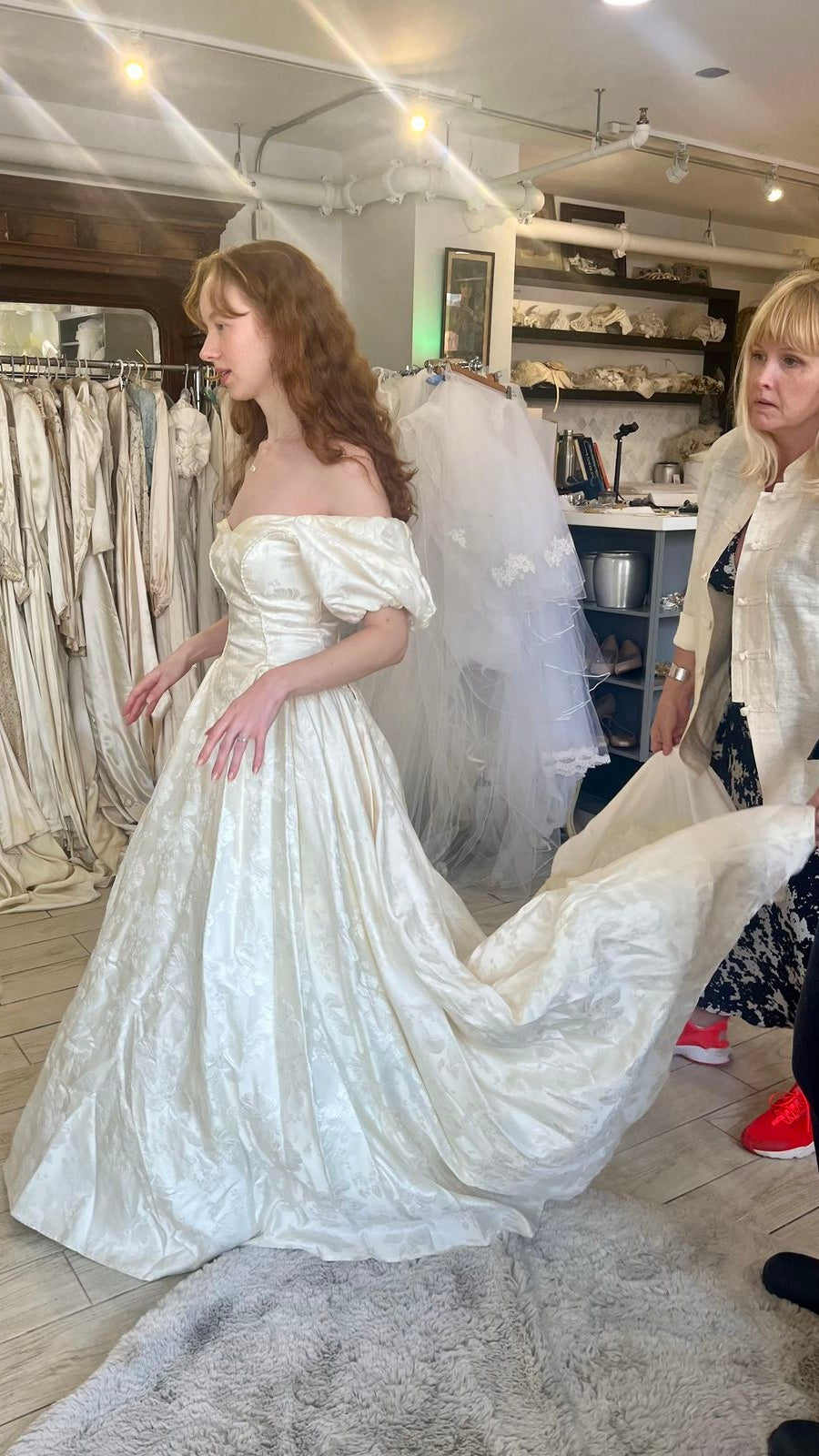 Vintage Off The Shoulder Wedding Gown Floral Print Bridal Dress,LTP4056