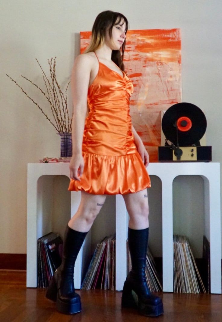 Vintage Orange Pleated Homecoming Dresses V-neck Mini Party Dress, LTP3154