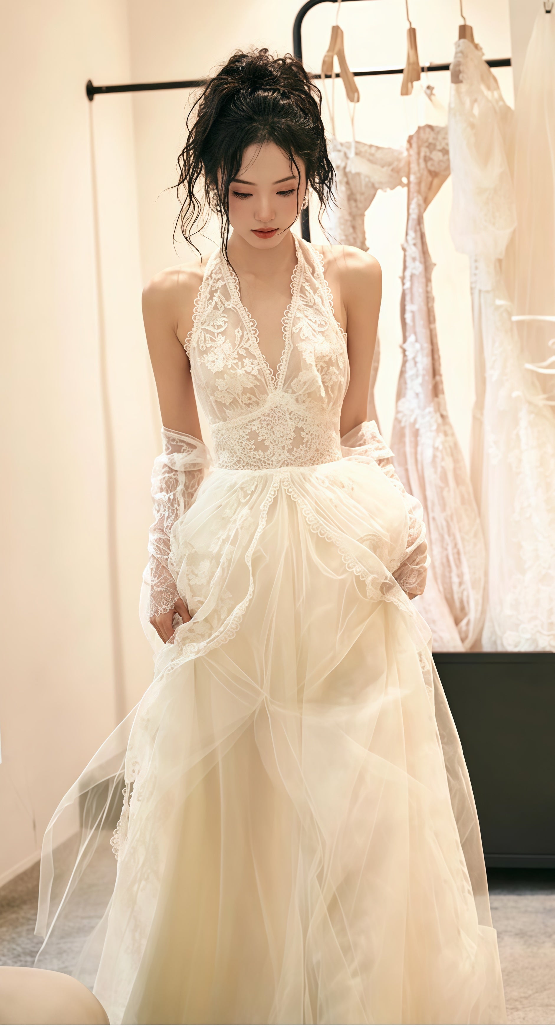 Vintage Spring Forest Wedding Dress, White Lace V-neck Bridal Wedding Laylatailor Shop Vintage Spring Forest Wedding Dress, White Lace V-neck Bridal Wedding Laylatailor Shop