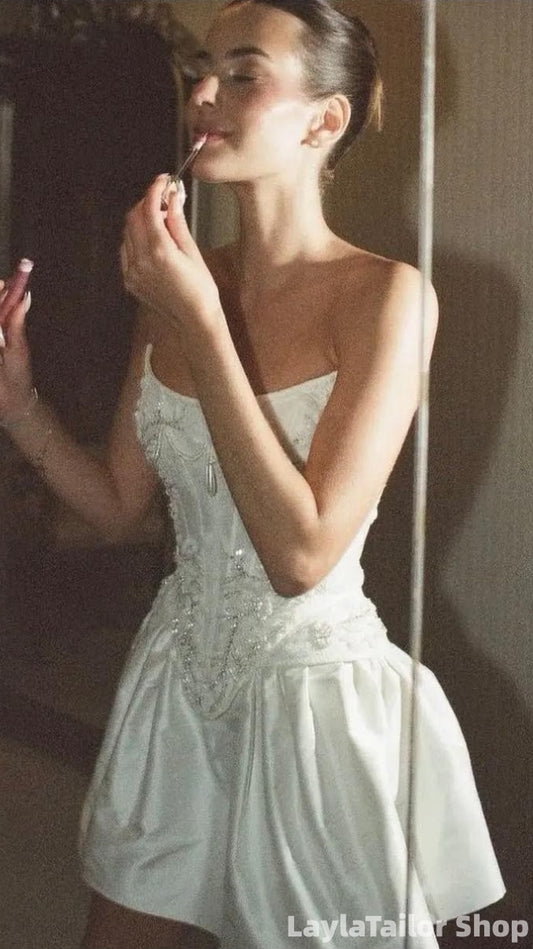Vintage Strapless Corset Homecoming Dresses Beaded Floral Short Prom Dress LTP82617