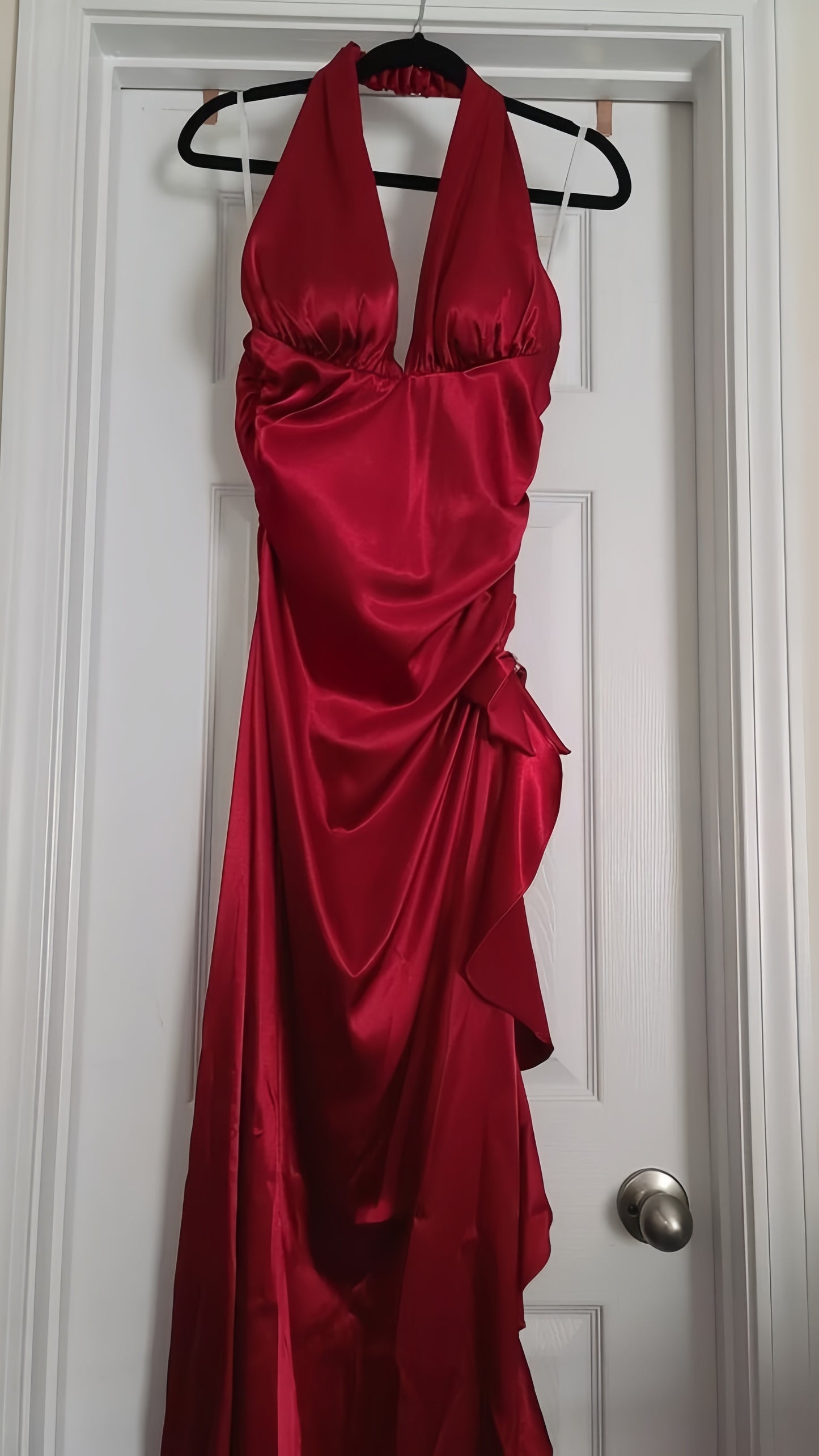 Vintage Women Dresses Halter Red Long Prom Dresses V-Neck Sexy Party Dress,LTP4054