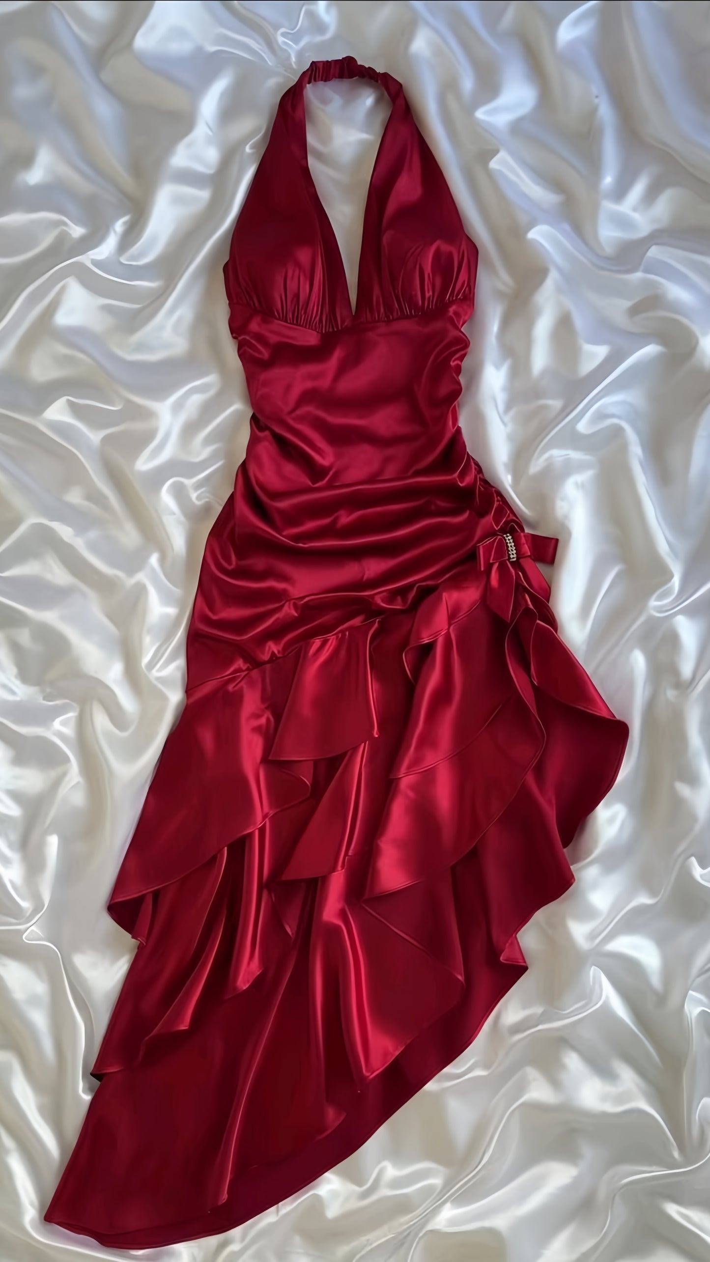 Vintage Women Dresses Halter Red Long Prom Dresses V-Neck Sexy Party Dress,LTP4054