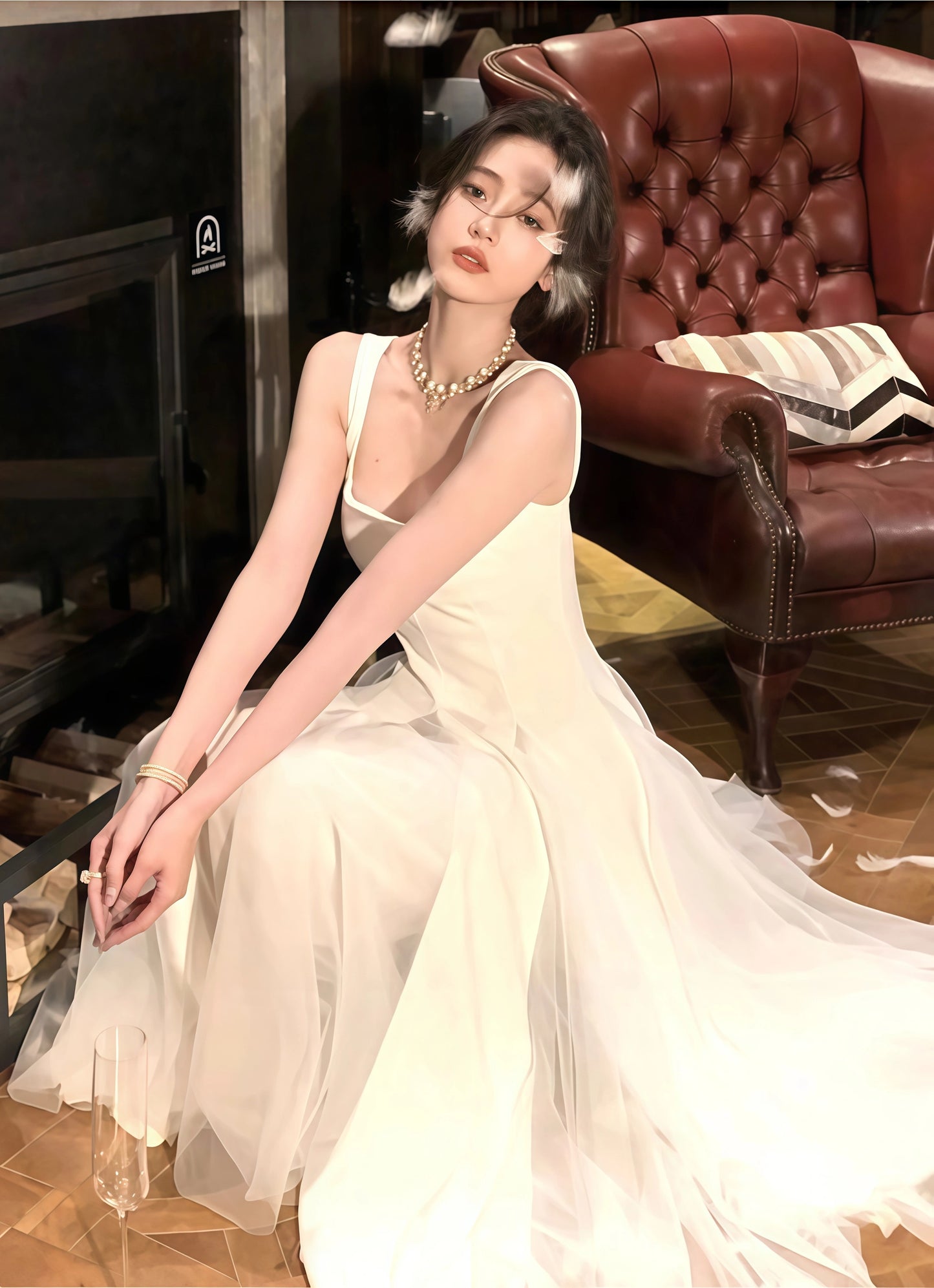 Vintage & Classic Ivory Chiffon Evening Prom Dresses