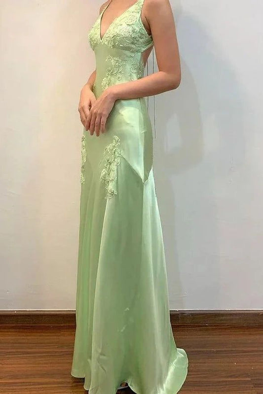 Vintage Mermaid Applique Sheath V-neck Senior Prom Dress Long Party Dress, LTP3518