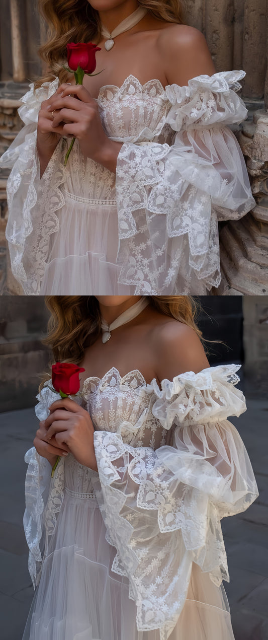 Vintage Wedding Dress A-Line Lace Tulle Wedding Bridal Gown,LTP3406