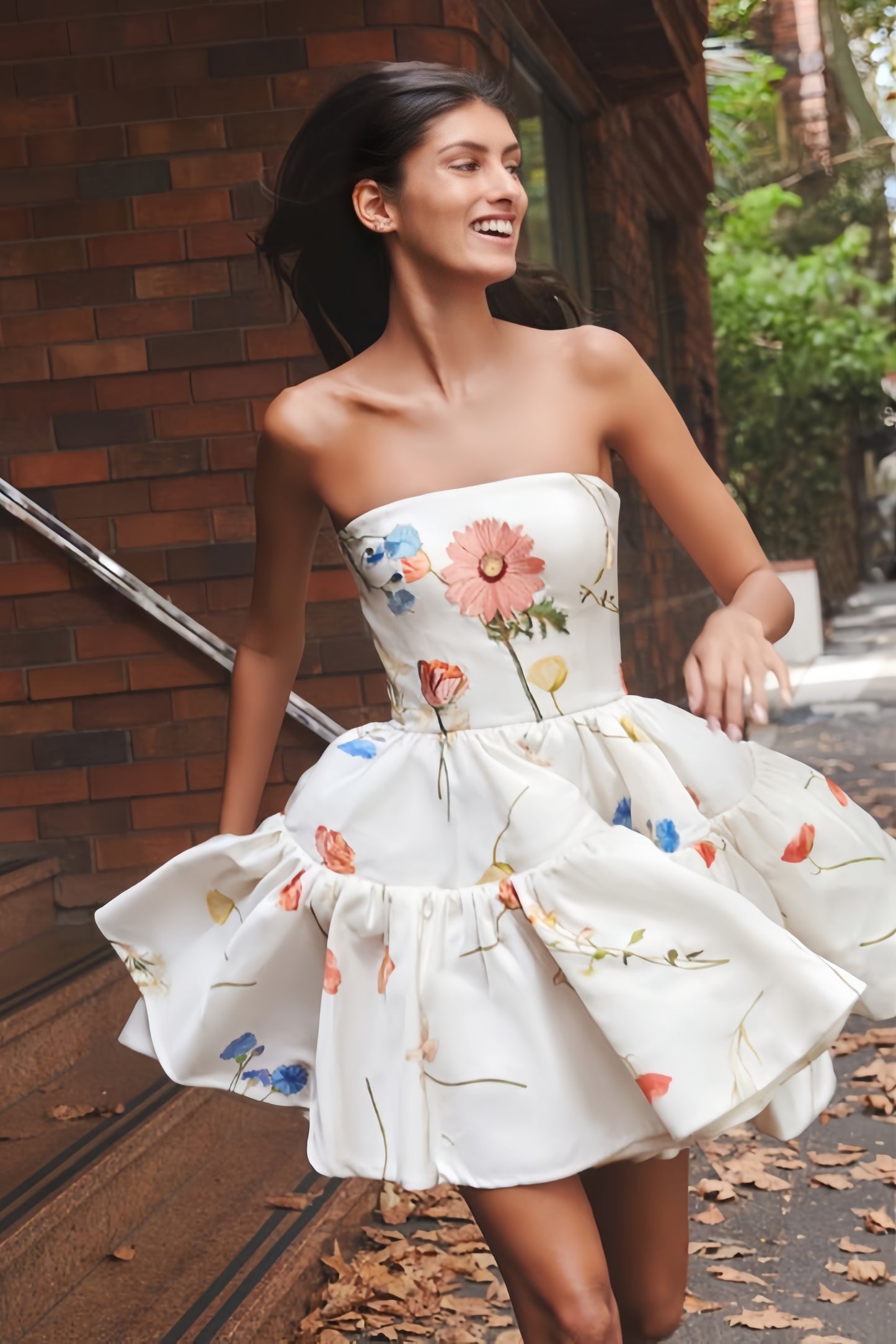 White/Ivory Floral Homecoming Dress, A-Line School Dance Dress, LTP3382
