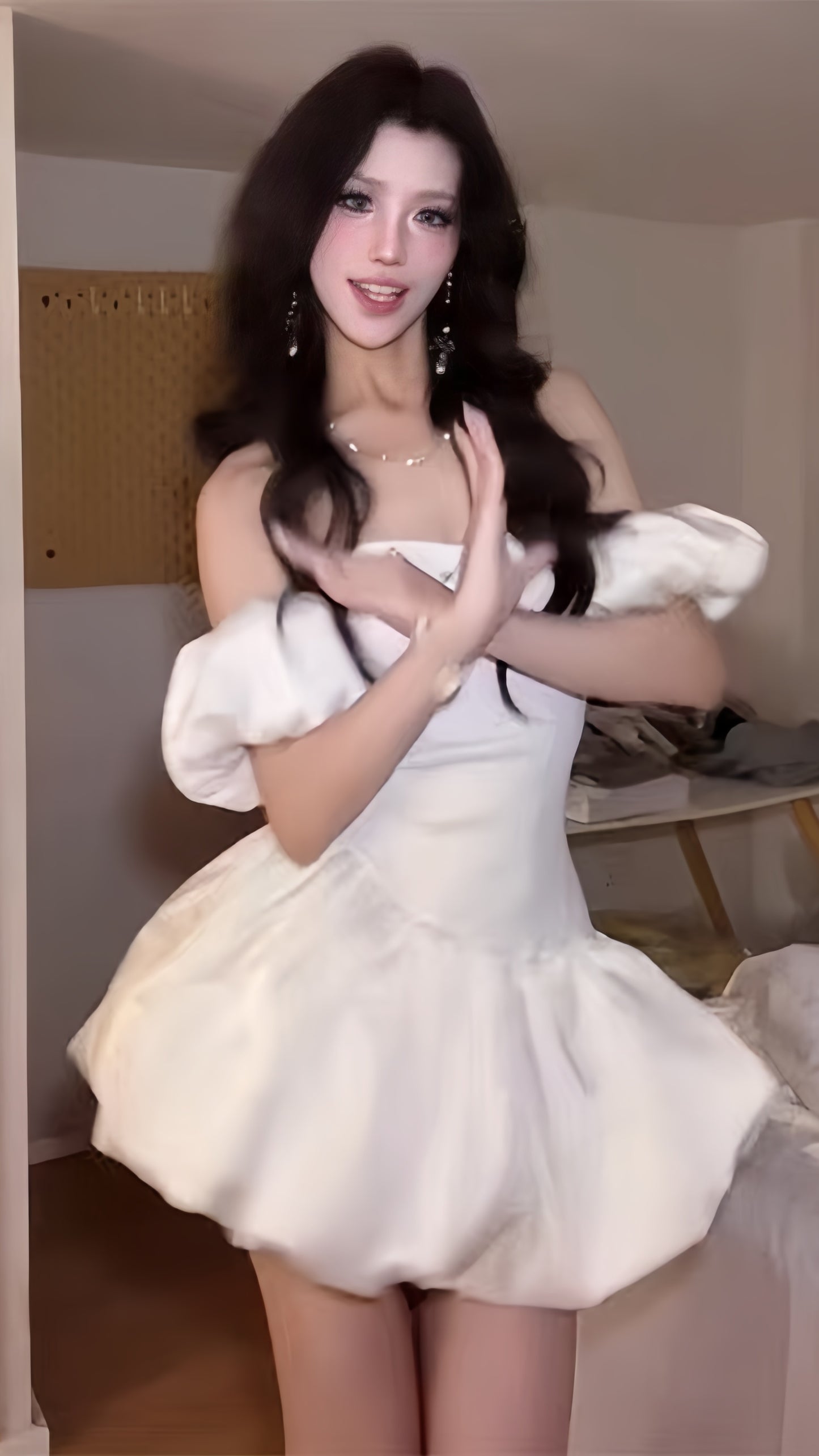 White Homecoming Dresses Off The Shoulder Satin Celebration Dress,LTP3930