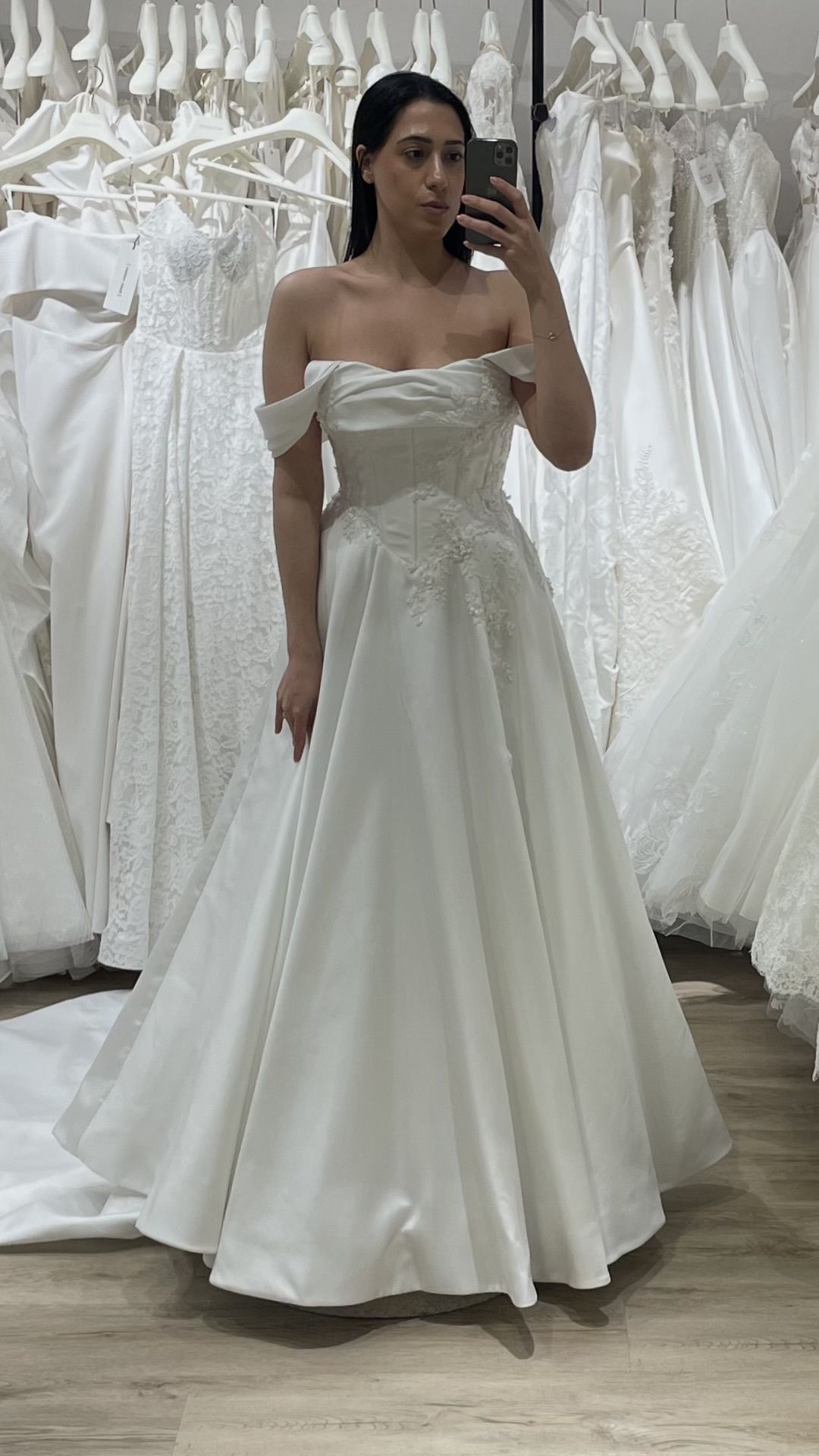 White Off The Shoulder Appliques Wedding Dresses A-Line Grace Bridal Dress,LTP4326