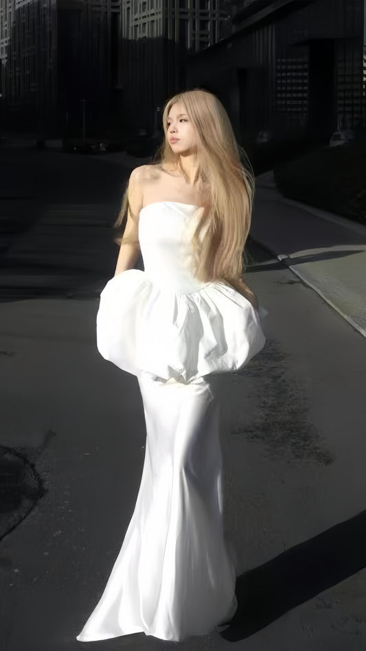 White Strapless Long Prom Dresses Sleeveless Party Dress,LTP3959