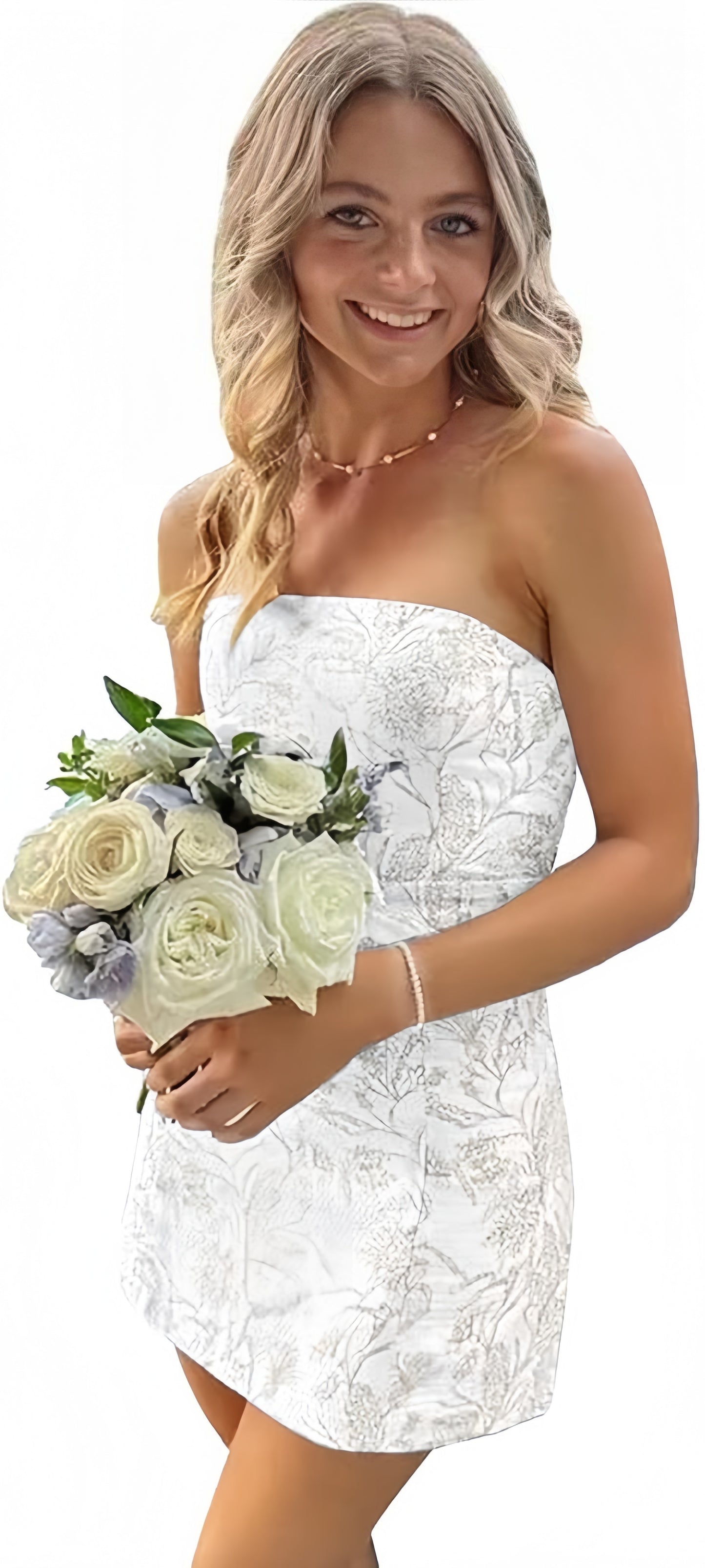 White Blue Floral Homecoming Dresses Strapless Short Prom Dresses, LTP3261