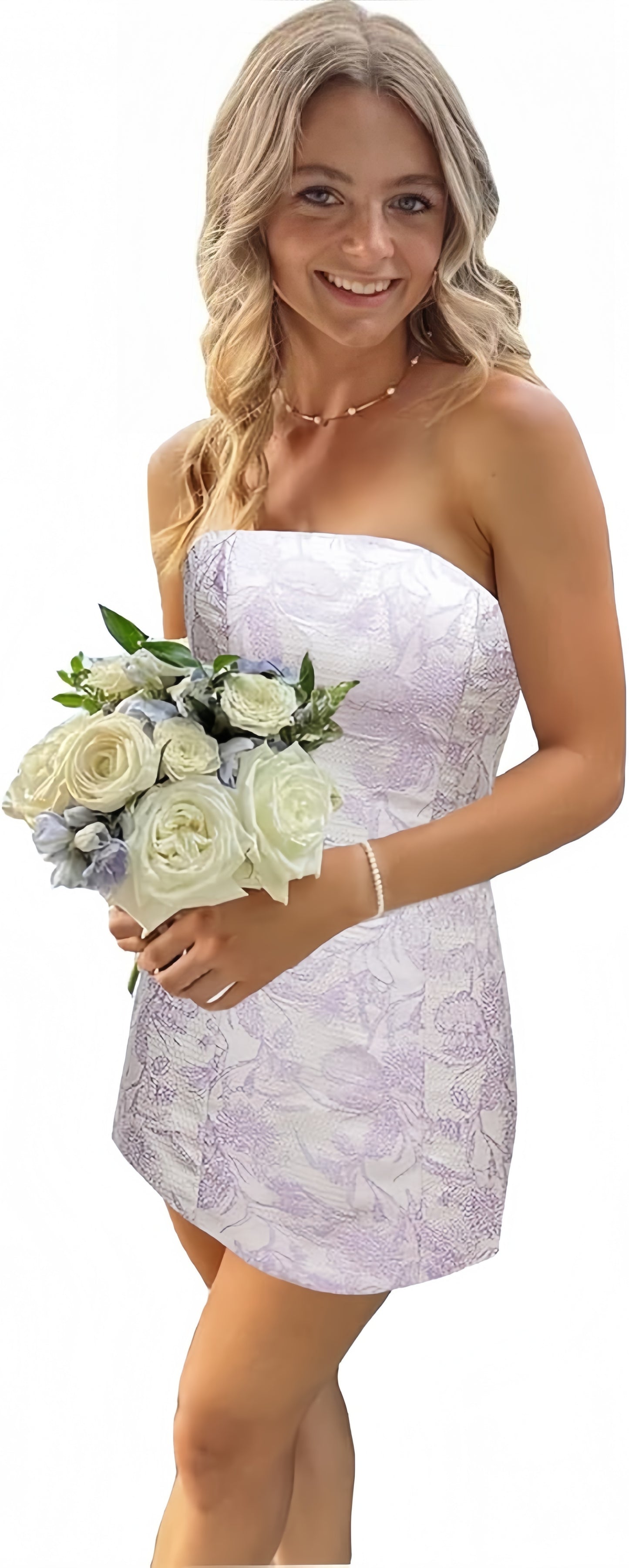White Blue Floral Homecoming Dresses Strapless Short Prom Dresses, LTP3261