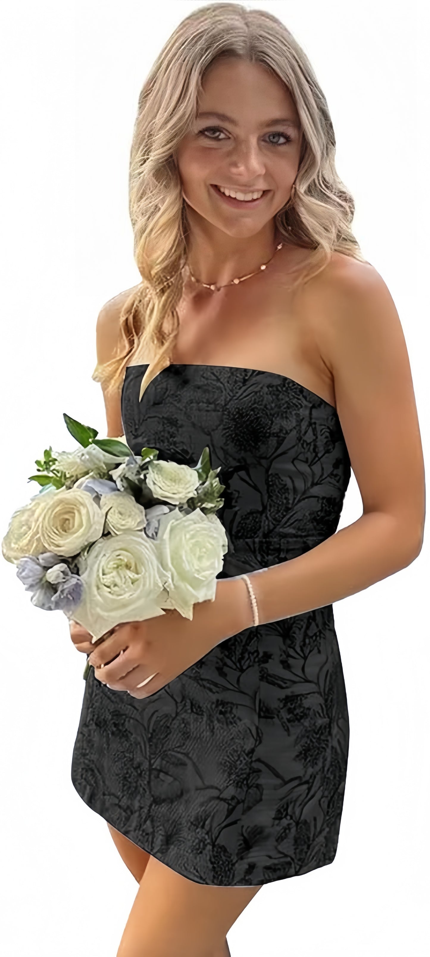 White Blue Floral Homecoming Dresses Strapless Short Prom Dresses, LTP3261