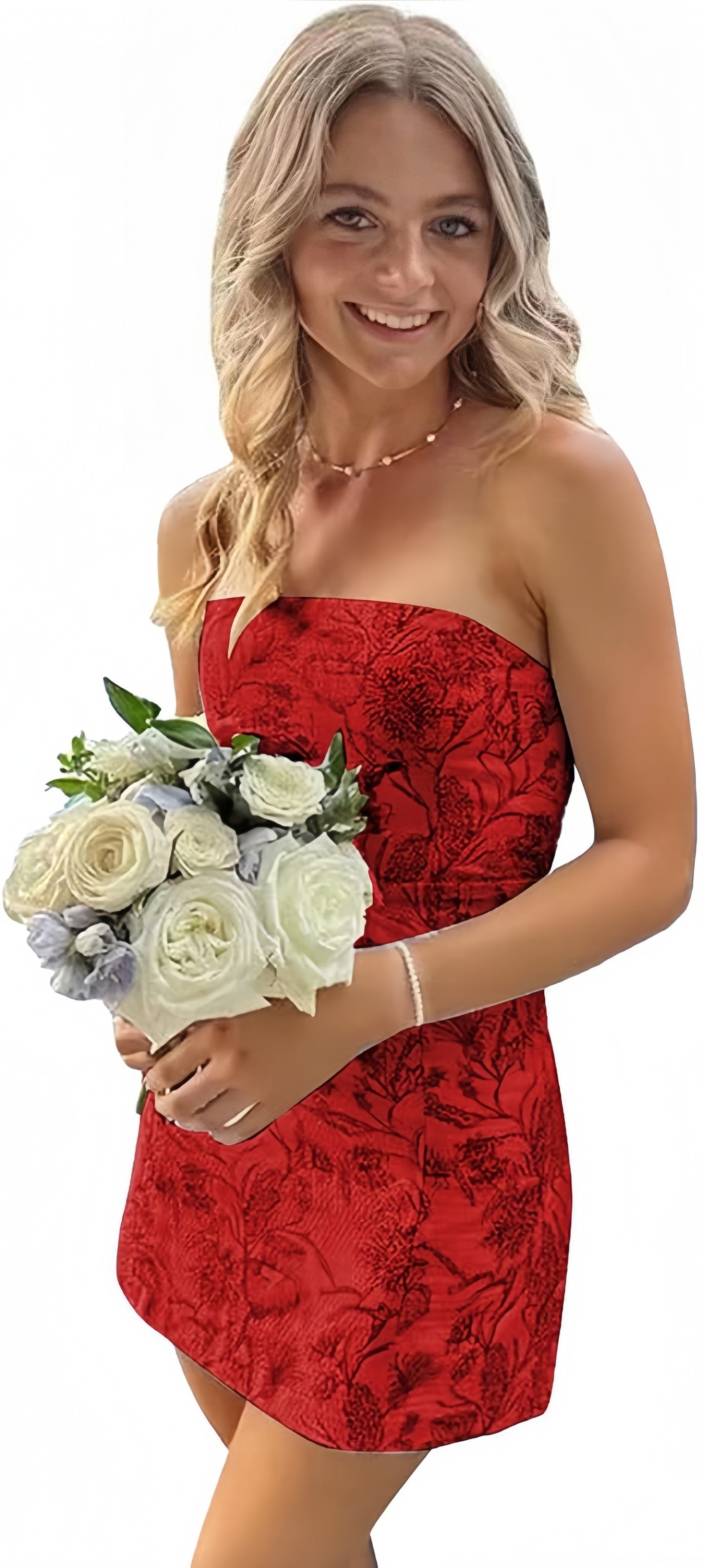 White Blue Floral Homecoming Dresses Strapless Short Prom Dresses, LTP3261