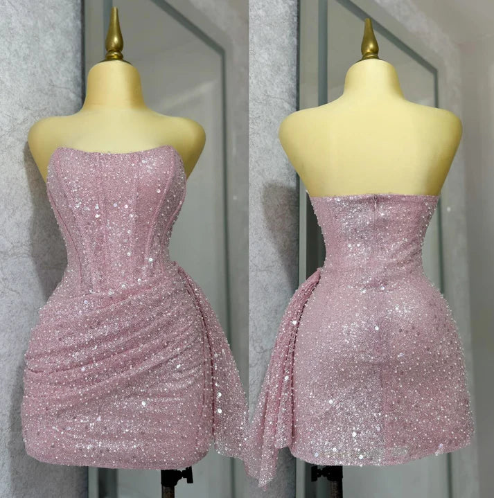 Glitter Strapless Bodycon Homecoming Dresses Pleated Cocktail Dress, LTP3782