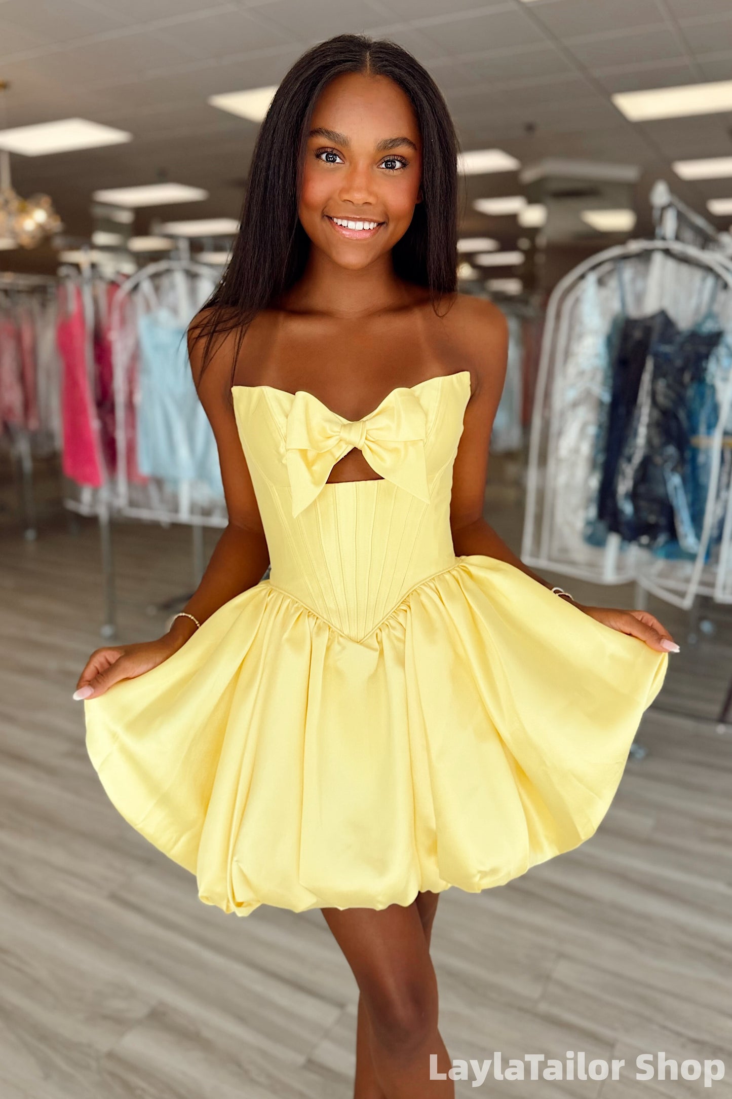 Yellow Strapless A-Line Short Homecoming Dresses LTP82670