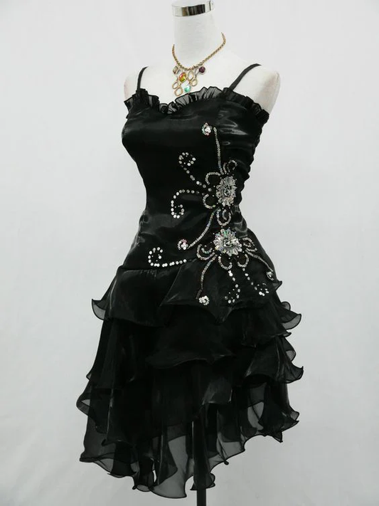A Line Black Ruffle Short Prom Dress Homecoming Dress