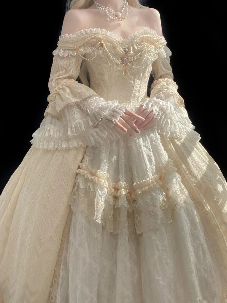 A Line Off Shoulder Ball Gown Wedding Dress Lace Princess Dress,LTP3678
