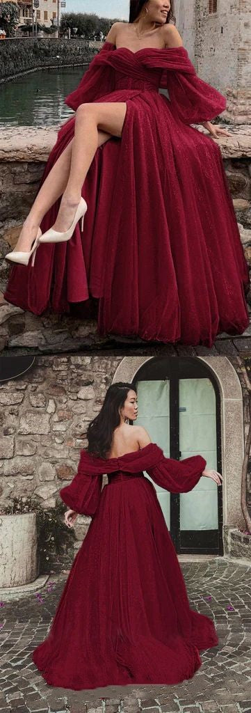 Dark Red Prom Dress, Off The Shoulder Prom Dress 2024, Discount 80% OFF
