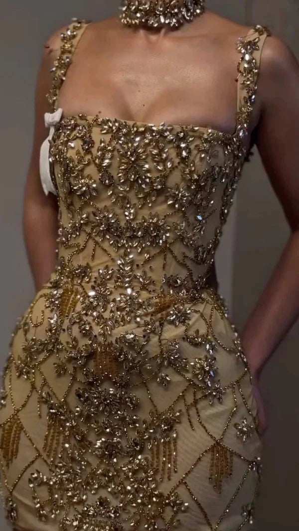 Beautiful Tight Square Neck Sleeveless Gold Short Formal 8Th Grade Homecoming Dress Summer Middle School Hoco Dress Homecoming Outfit
