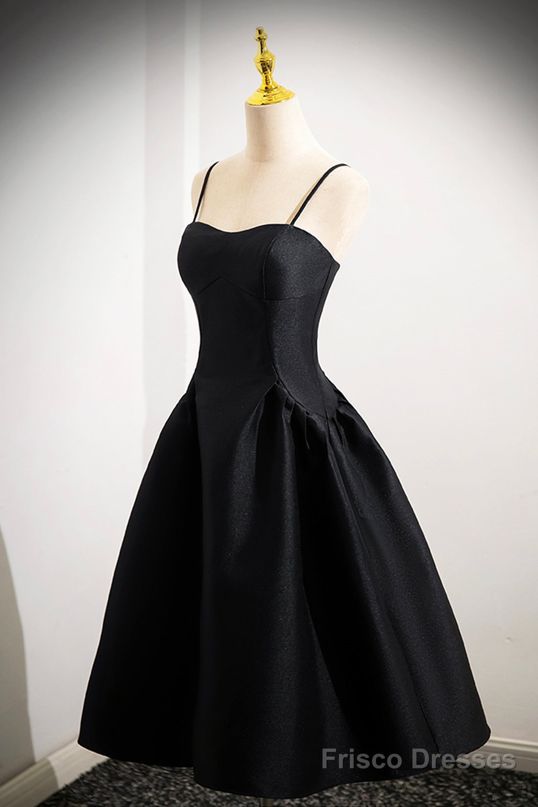 Black Spaghetti Strap Satin Short Prom Dress, Simple A-Line Homecoming Party Dress