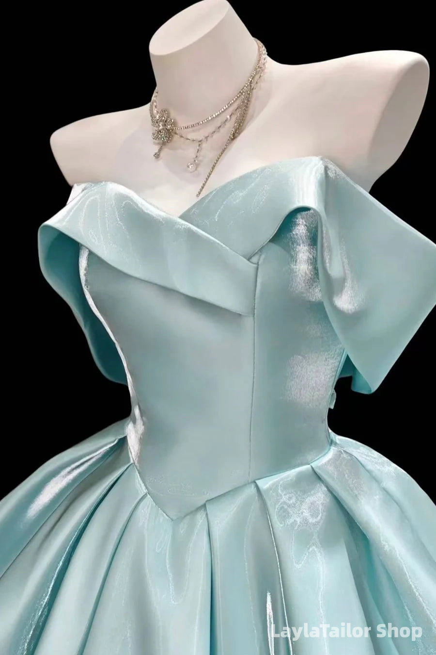 Blue Satin Party Dress Strapless Flared Skirt Short Prom Gown