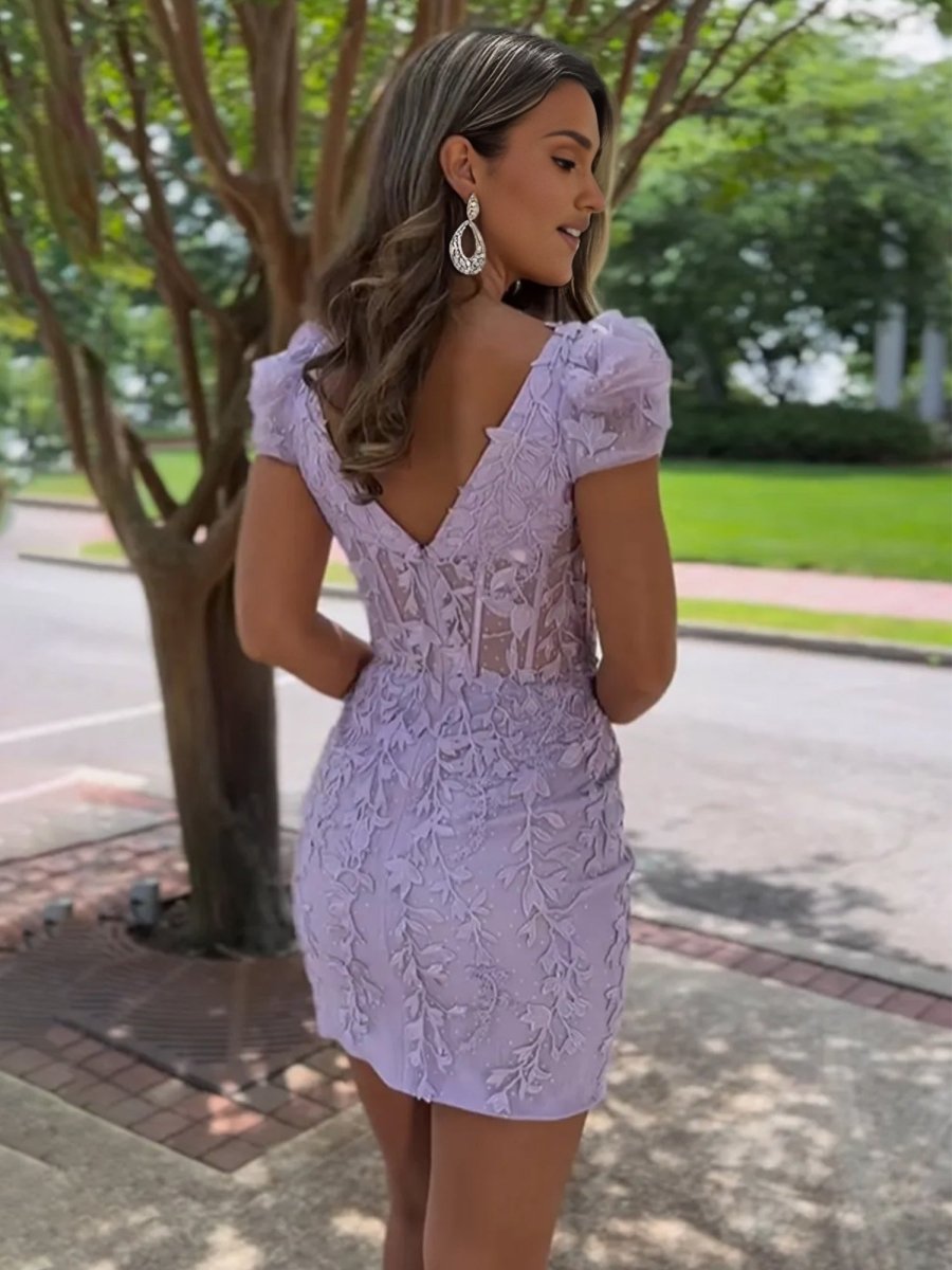 Short Bodycon Purple Lace Homecoming Dress
