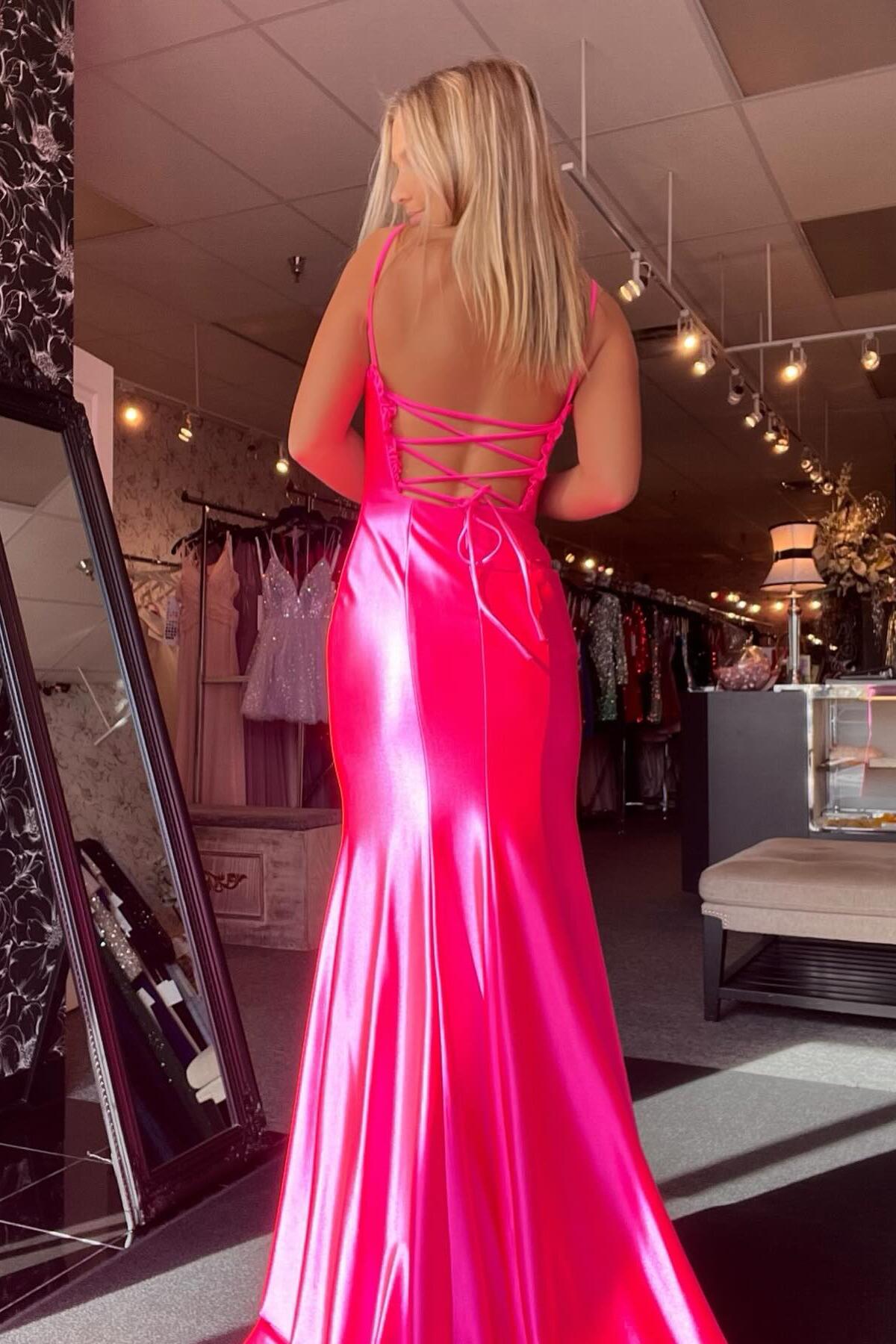 Fuchsia Satin Mermaid Long Prom Dress