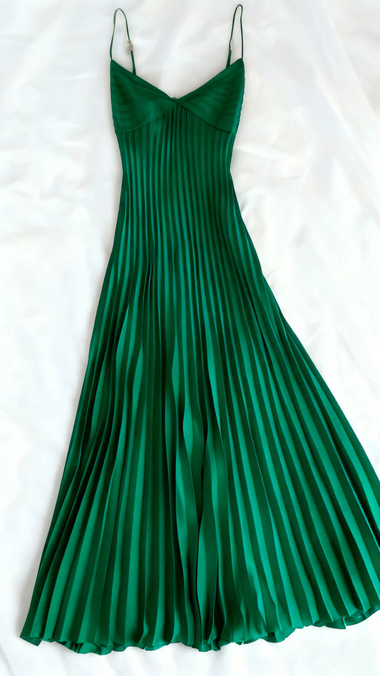 Champagne Spaghetti Straps Long Prom Dress Pleated Evening Dress,LTP4463