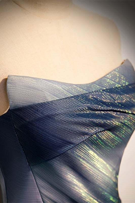 Shimmering Strapless A-line Blue Long Formal Dress