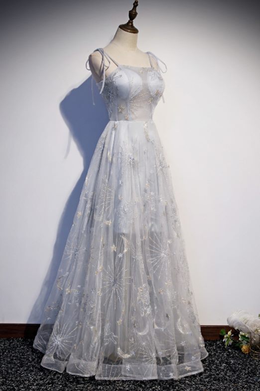 A-line Grey See through Party Dress