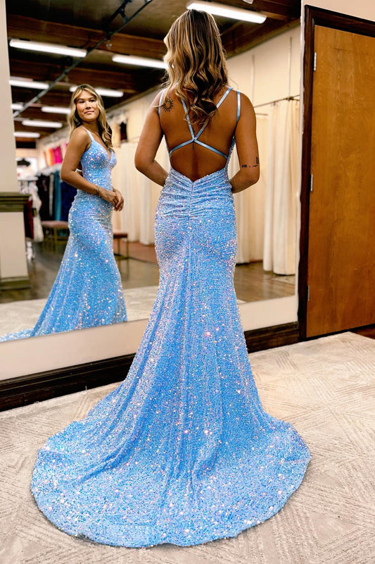 Mermaid Sequins Trumpet Double Straps Long Prom Dress