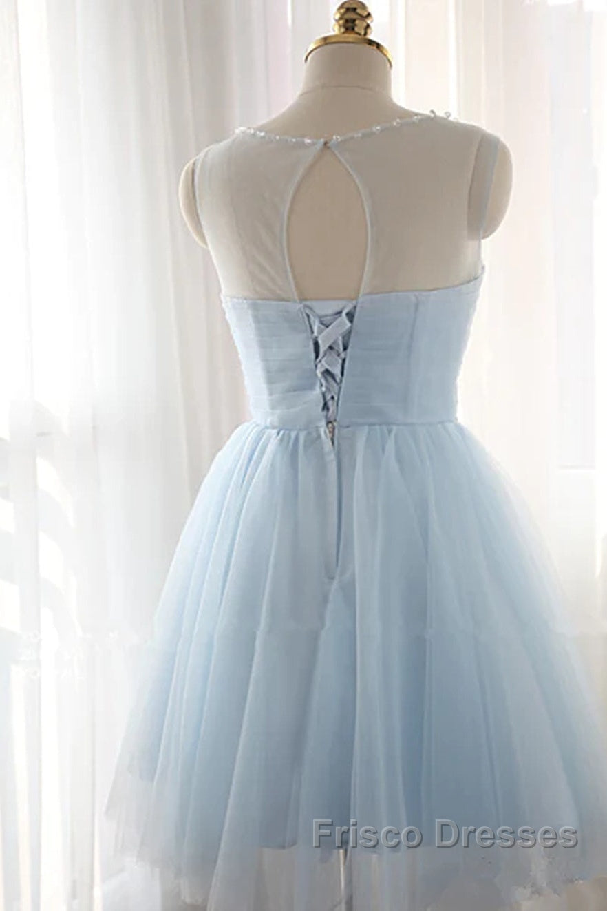 Custom Made Round Neck Short Blue Formal Prom Dress, Short Blue Graduation Dress, Homecoming Dress, Blue Bridesmaid Dress