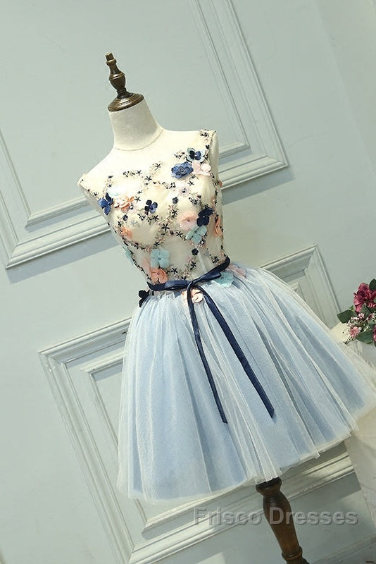 Cute Light Blue Short Tulle Homecoming Dress, Blue Formal Prom Dress